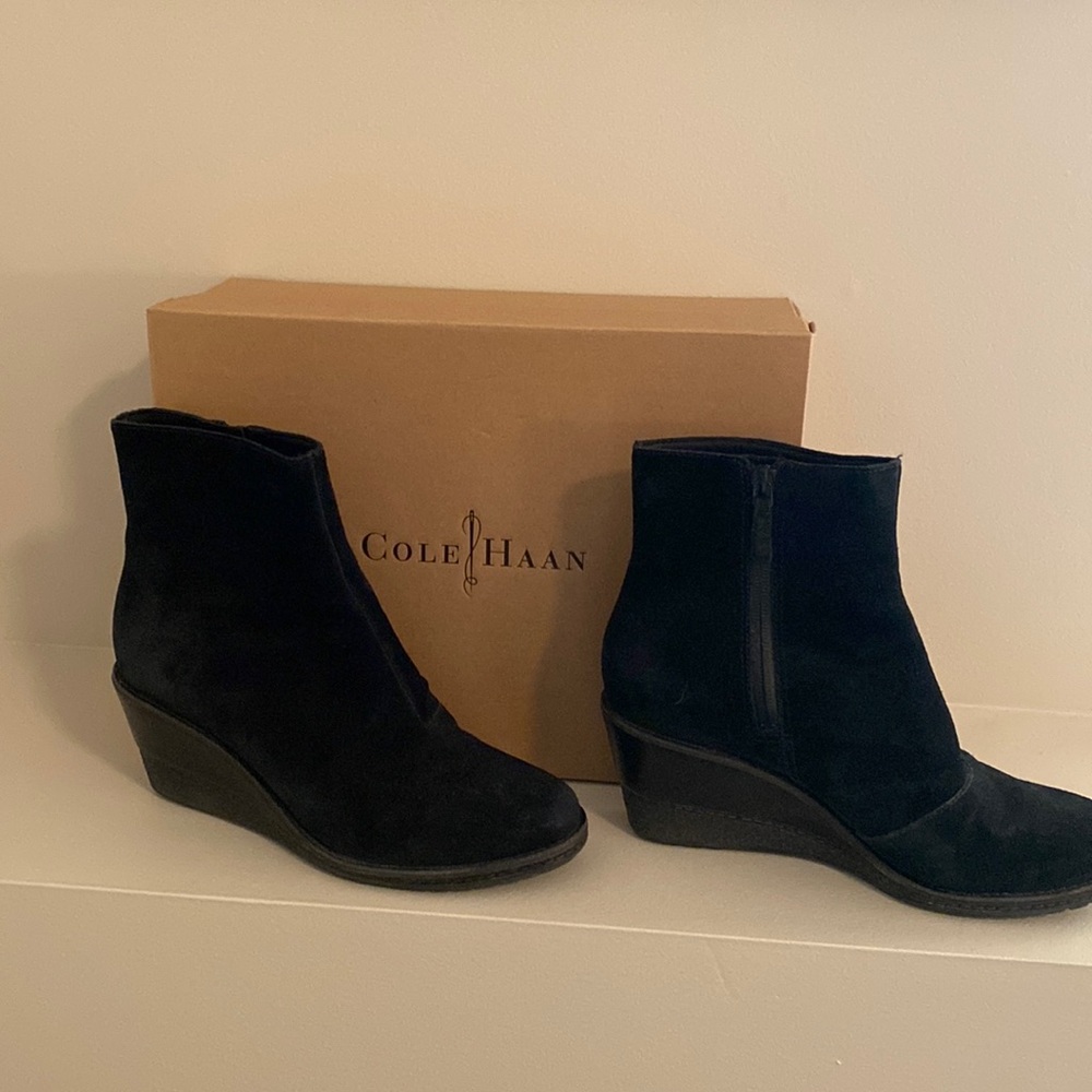Cole Haan Ratana black suede waterproof booties